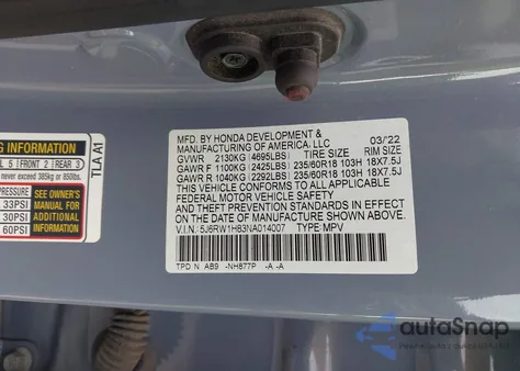 2022 Honda Cr-V 2Wd Ex-L from USA, damaged, VIN 5J6RW1H83NA014007